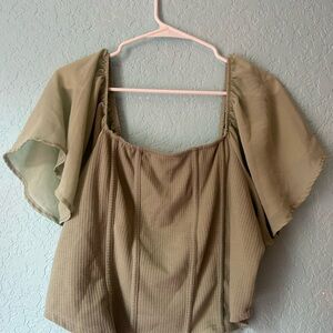 Tempted Olive Green Flutter Sleeve Square Neck Top